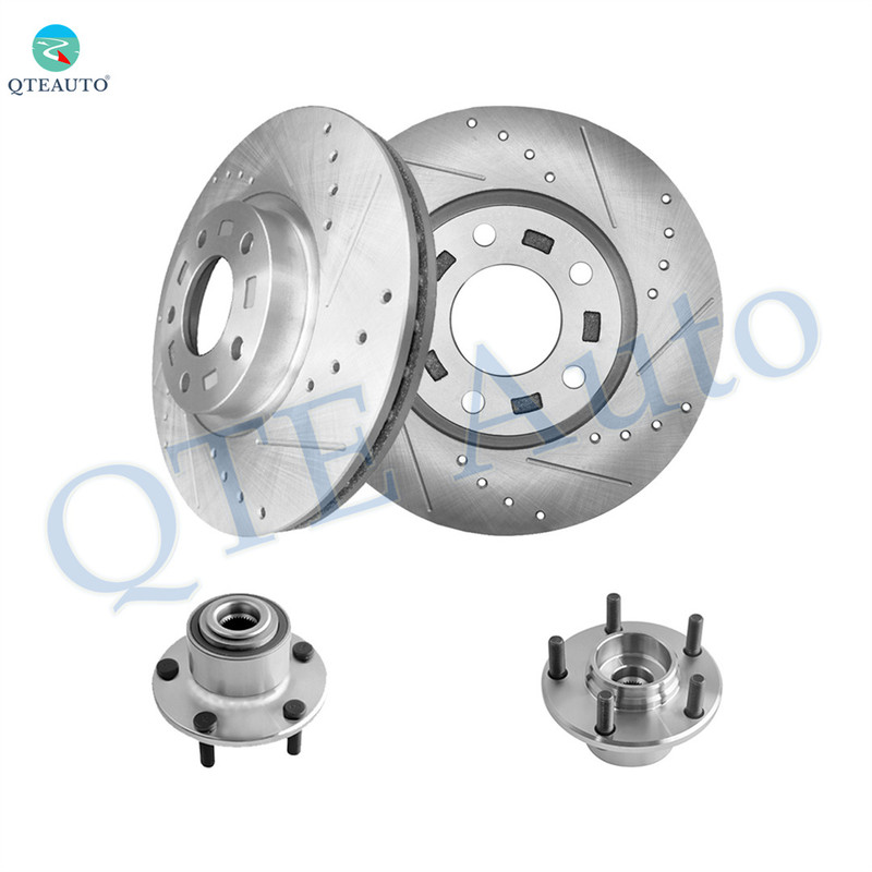 Set of 4 Front 300mm Drilled Slotted Brake Disc Rotors-Wheel Hub Bearing Assembly For 2004 2005 Mazda 3