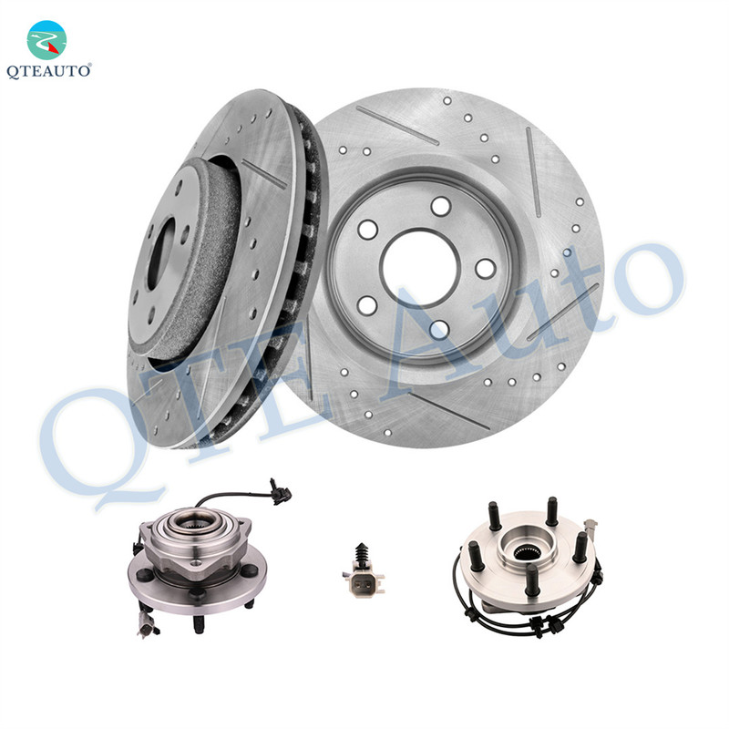 Set of 4 Front 328mm Drilled Slotted Brake Disc Rotors-Wheel Hub Bearing Assembly For 2006-2010 Jeep Commander