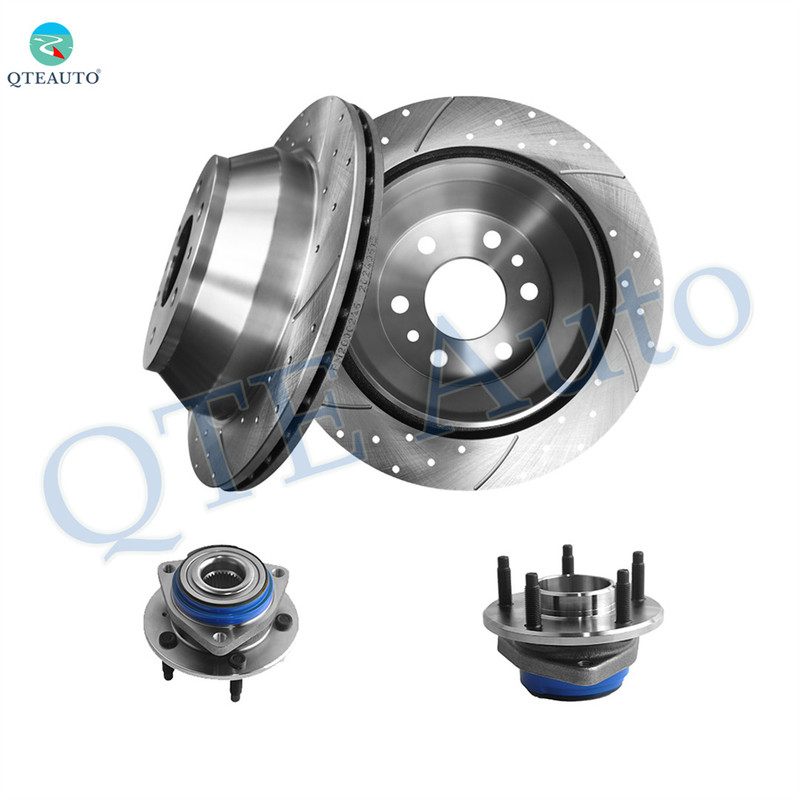 Set of 4 Front 303mm Drilled Slotted Brake Disc Rotors-Wheel Hub Bearing Assembly For 2000-2005 Chevrolet Impala V6