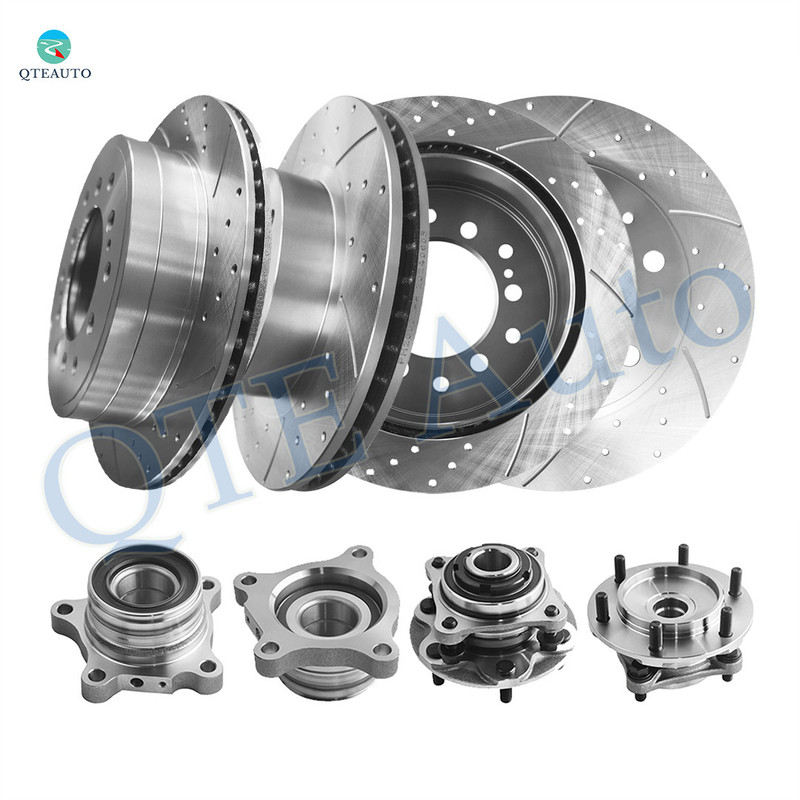 Set of 8 Front 319mm-Rear 312mm Drilled Brake Disc Rotors-Wheel Hub Bearing Assembly For 2003-2009 Toyota 4Runner