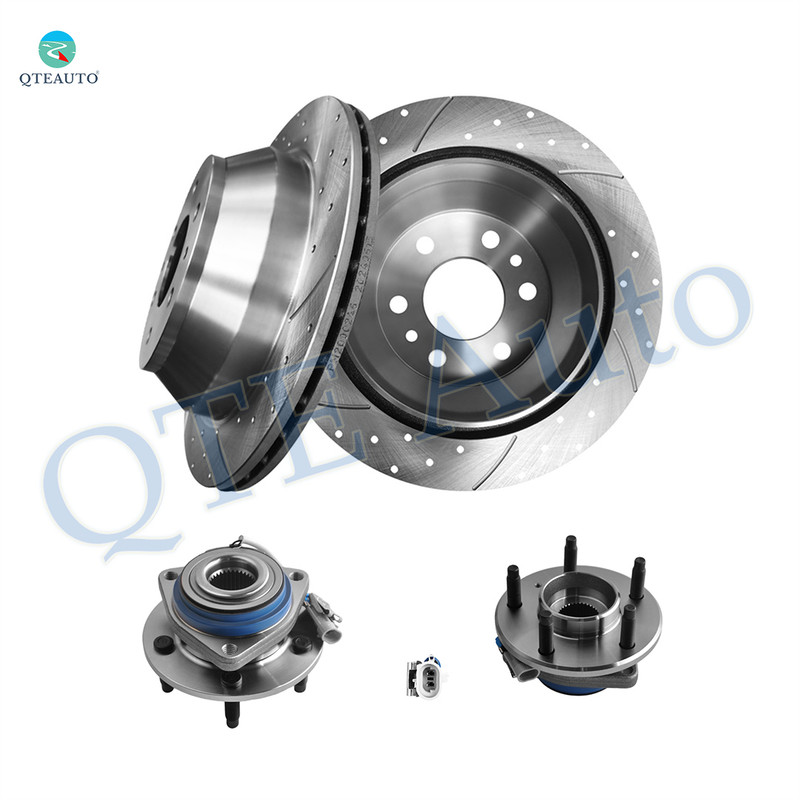 Set of 4 Front 303mm Drilled Slotted Brake Disc Rotors-Wheel Hub Bearing For 1997-2001 Cadillac Eldorado
