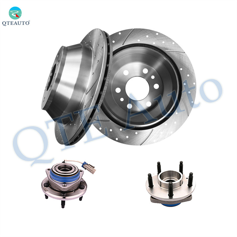 Set of 4 Front 303mm Drilled Slotted Brake Disc Rotors-Wheel Hub Bearing For 1997-2001 Cadillac Seville