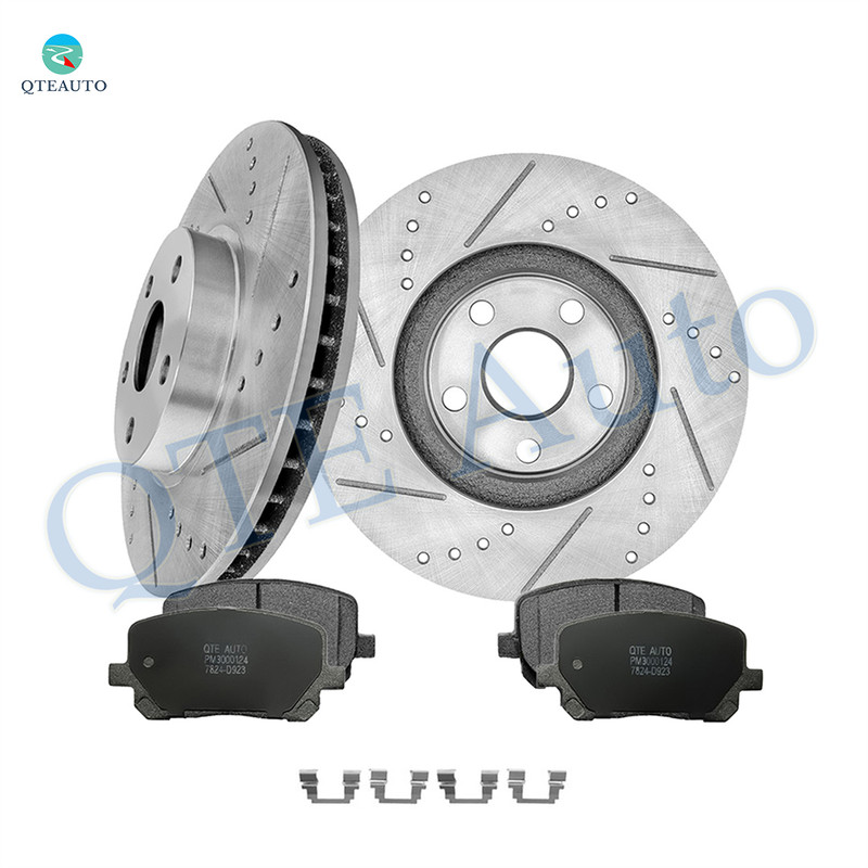 Set of 6 Front 275mm Drilled Slotted Brake Disc Rotors-Ceramic Brake Pad Kit For 2003-2008 Toyota Corolla