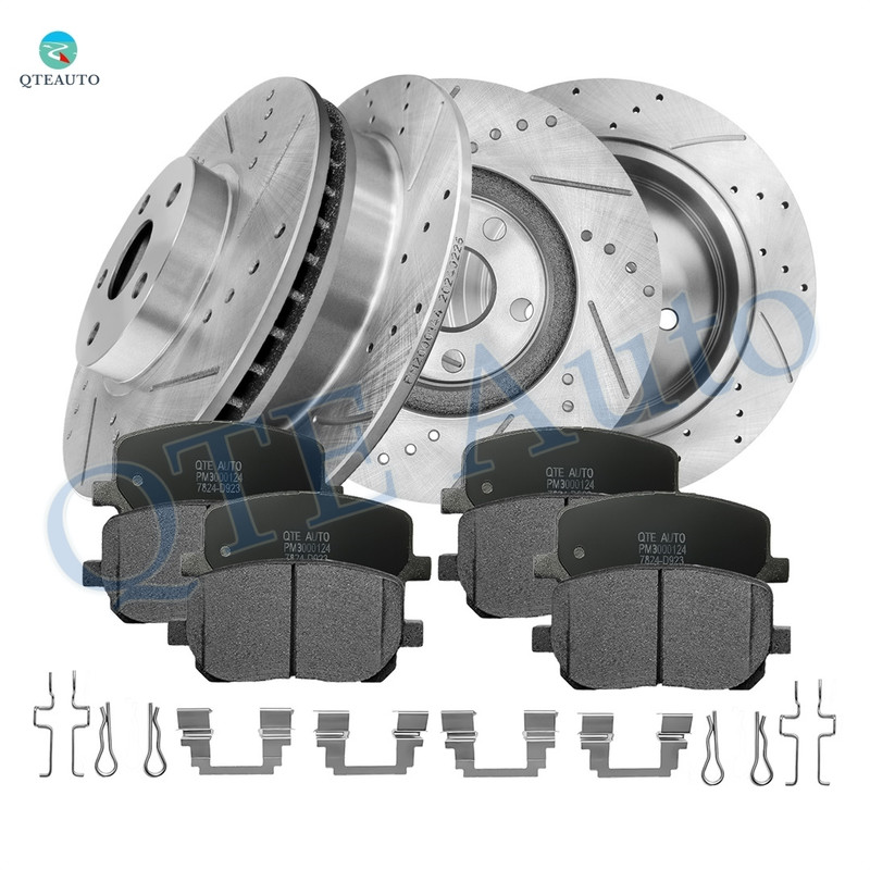 Set of 12 Front 275mm-Rear 269mm Drilled Slotted Brake Disc Rotors-Ceramic Brake Pad Kit For 2005 2006 Toyota Corolla