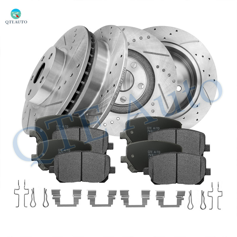 Set of 12 Front 275mm-Rear 269mm Drilled Slotted Brake Disc Rotors-Ceramic Brake Pad Kit For 2005 2006 Toyota Corolla