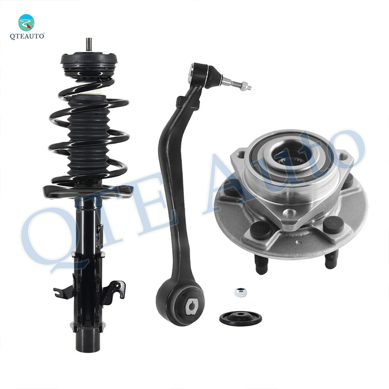 Set of 3 Front Left Lower Forward Control Arm Ball Joint-Wheel Hub Bearing Assembly-Quick Complete Strut-Coil Spring Assembly For 2013-2015 Chevrolet Camaro