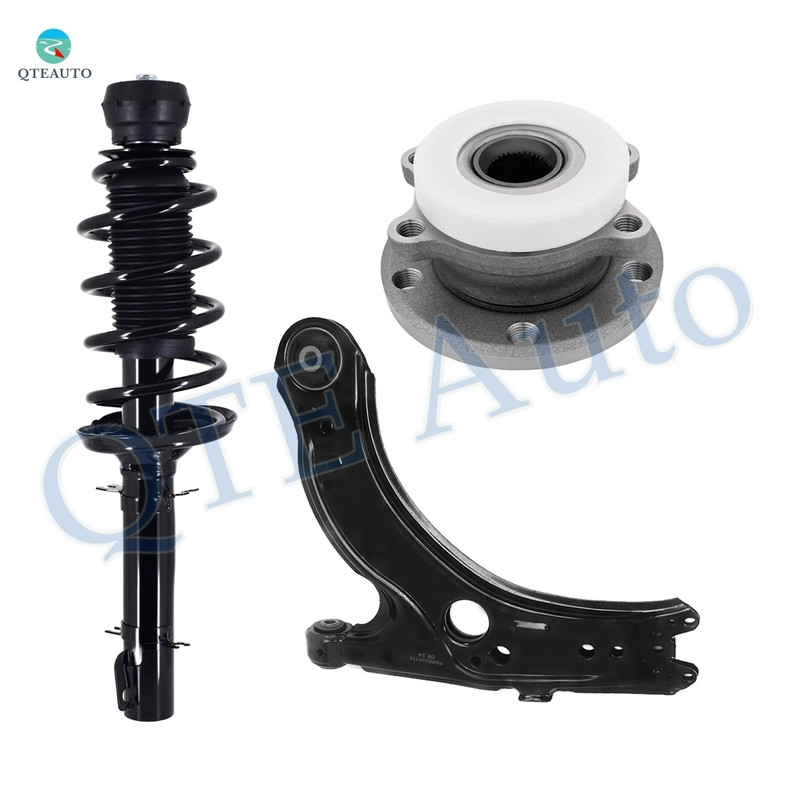 Set of 3 Front Lower Control Arm-Wheel Hub Bearing Assembly-Quick Complete Strut-Coil Spring Assembly For 2005 Volkswagen Jetta Set of 3 Front Lower Control Arm-Wheel Hub Bearing Assembly-Quick Complete Strut-Coil Spring Assembly For 2005 Volkswagen Jetta