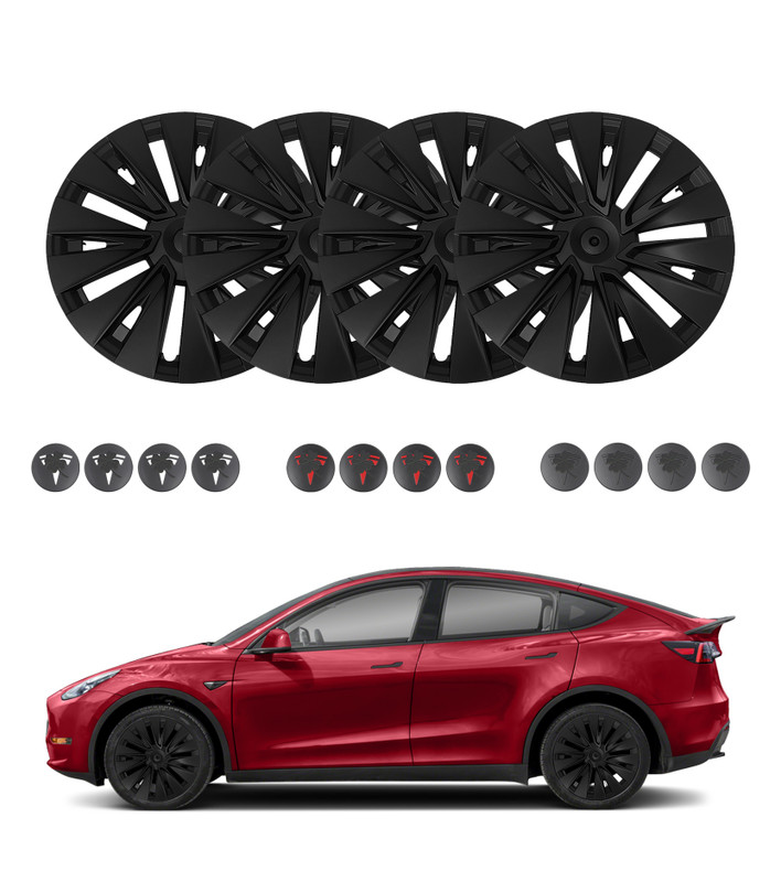 Set of 4 Wheel Covers Mx Model Hubcaps Matte Black For 2020-2025 Tesla Y 19 inch