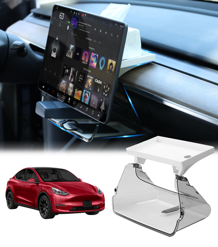 Center Screen Tray Storage Phone Sunglass Key Holder For 2020-2025 Tesla Y white