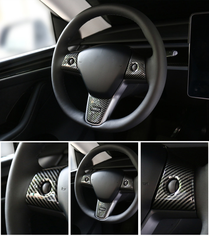 Steering Wheel Panel Wrap Kit For 2020-2025 Tesla Y High Gloss Carbon Fiber Steering Wheel Panel Wrap Kit For 2020-2025 Tesla Y High Gloss Carbon Fiber