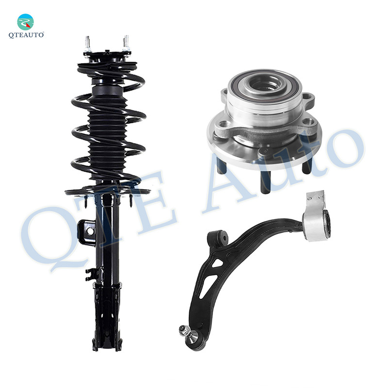 Set of 3 Front Left Lower Control Arm Ball Joint-Wheel Hub Bearing Assembly-Quick Complete Strut-Coil Spring Assembly For 2011 2012 Ford Explorer AWD