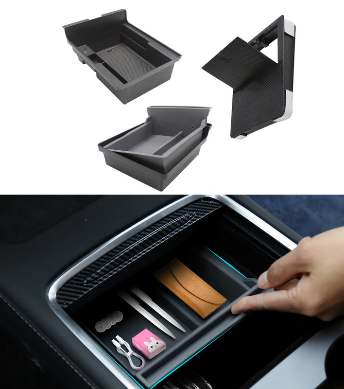 Set of 3 Center Console Organizer for Tesla Model Y Accessories 2020-2024 Hidden Drawer Armrest Storage Box