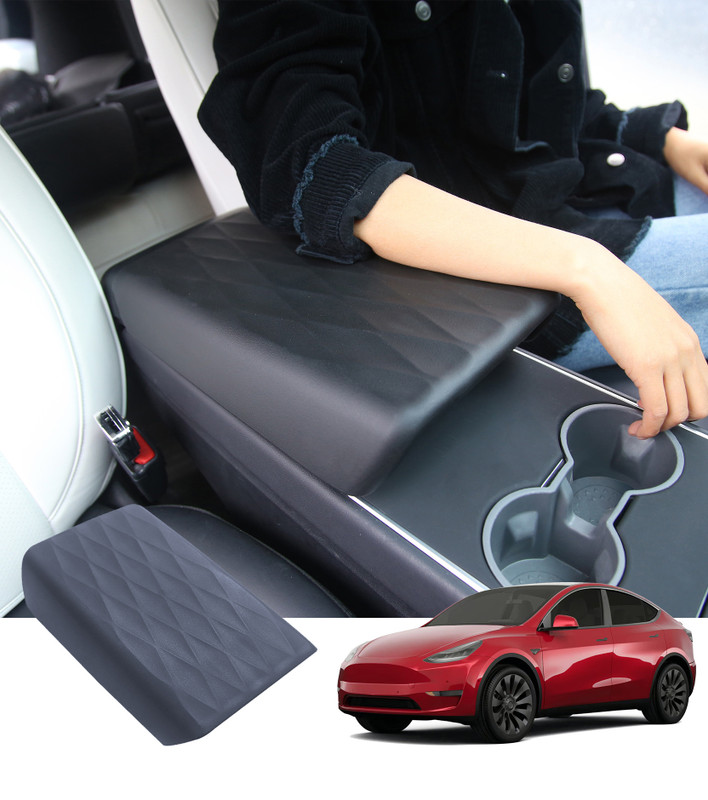 Central Control Black Armrest Box Cover Protector Pad For 2020-2025 Tesla Y, 2017-2023 Tesla 3 Except Highland