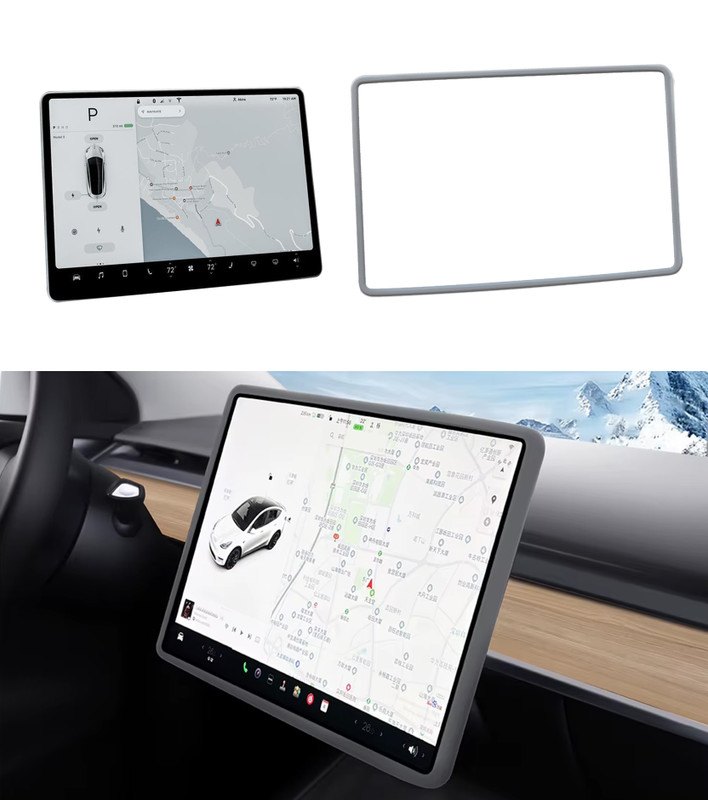 Screen Protector Silicon Frame for Tesla Model 3 2017-2023(Excluding Highland), 2020-2025 Tesla Y Gray, Center Console Screen Edge Frame, Model 3 Y Interior Accessories Gray