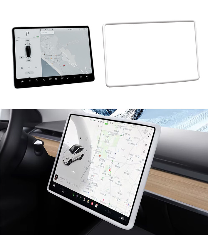Screen Protector Silicon Frame for Tesla Model 3 2017-2023(Excluding Highland), 2020-2025 Tesla Y white, Center Console Screen Edge Frame, Model 3 Y Interior Accessories White