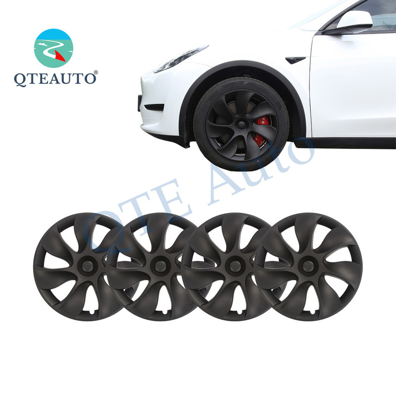 Set of 4 Matte Black Wheel Covers Hubcaps To 2021-2024 Tesla Y 19 inch Wheel