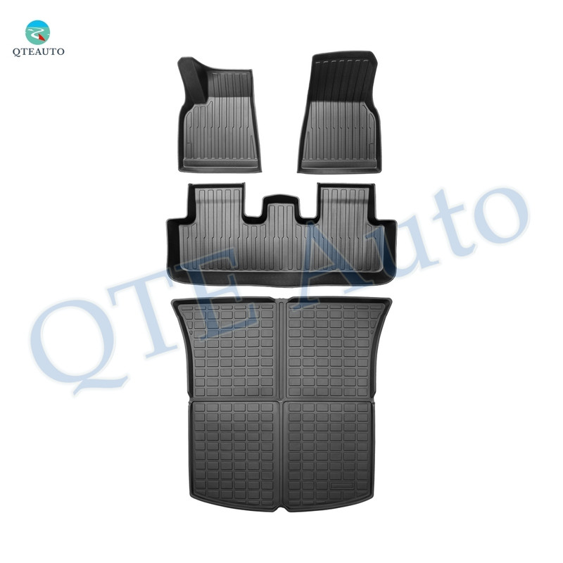 Floor Mats and Cargo Liner To 2021-2024 Tesla Y 5 Seat,Must-Have Model Y Accessories To Tesla, Essential Tesla Accessories Model Y, All Weather Car Liners Interior Accessories