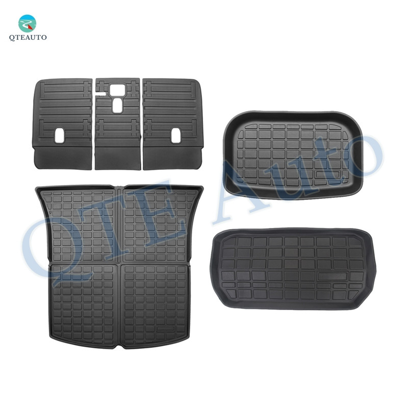 Set of 4 All Weather Cargo Liners Rubber Waterproof Rear Cargo Tray Trunk Floor Mat To 2021-2024 Tesla Y 5 Seat, Must-Have Model Y Accessories To Tesla