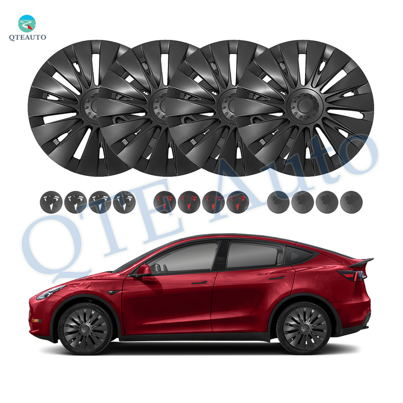 Set of 4 Wheel Covers Hubcaps Gunmetal Gray To 2020-2025 Tesla Y 19 inch Wheel