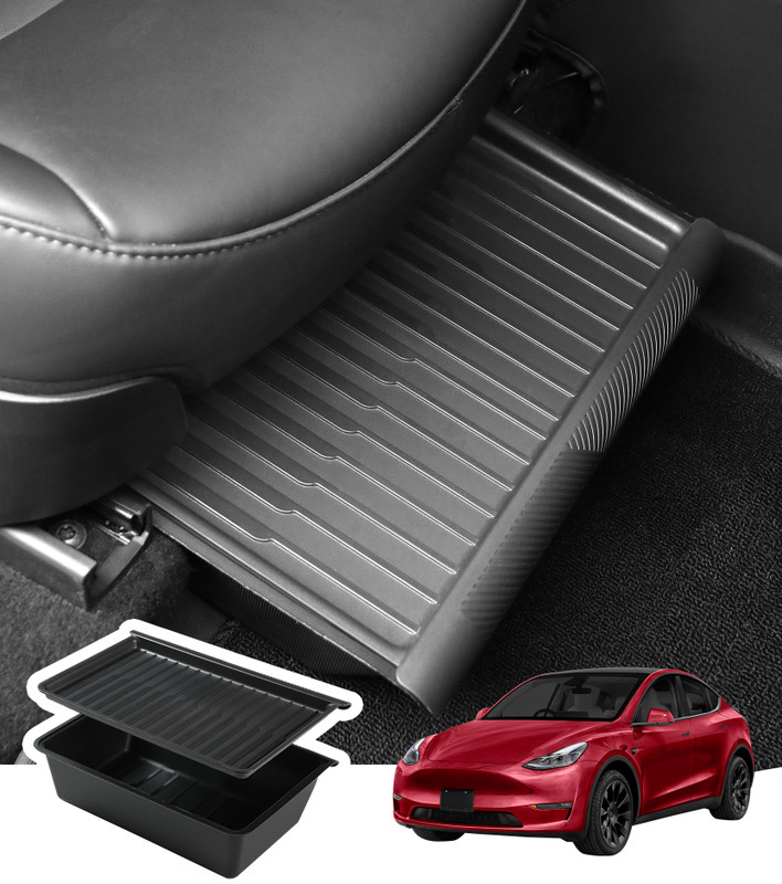 Under The Seat Storage Box with Cover Tray Bins Organizer To 2020-2025 Tesla Y