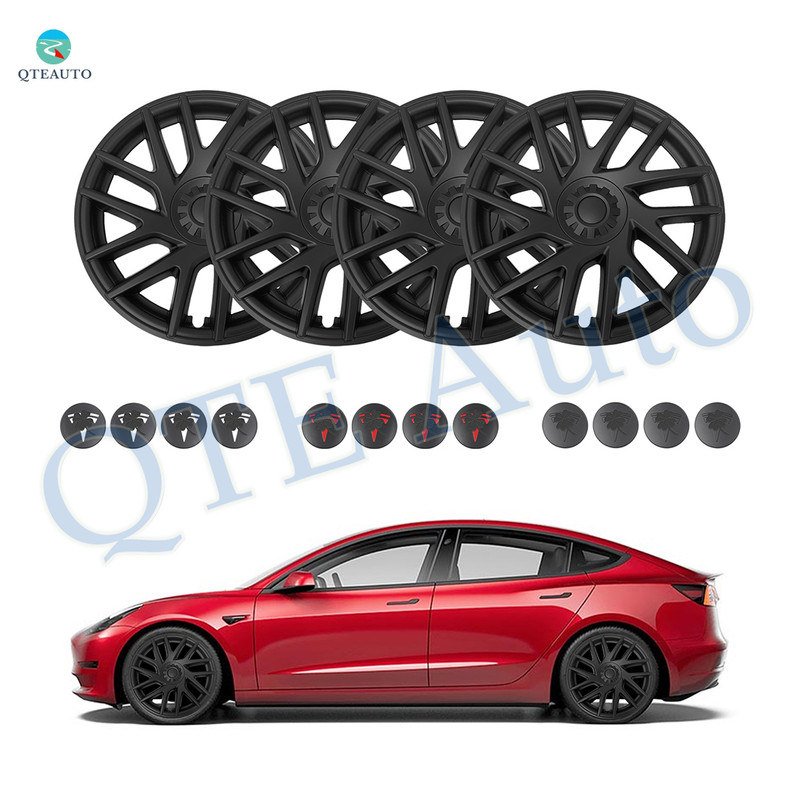 Set of 4 Wheel Covers Refresh Edition Hubcaps Matte Black To 2023-2025 Tesla 3 18 Inch Wheel