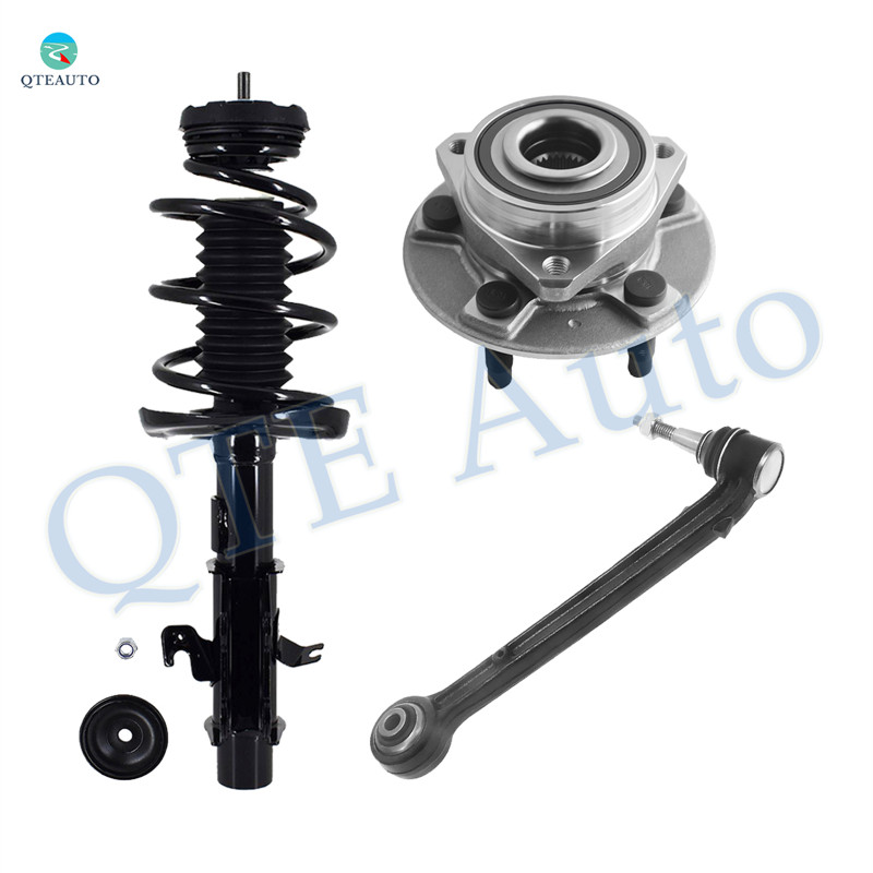 Set of 3 Front Right Lower Rearward Control Arm Ball Joint-Wheel Hub Bearing Assembly-Quick Complete Strut-Coil Spring Assembly For 2010-2012 Chevrolet Camaro V6