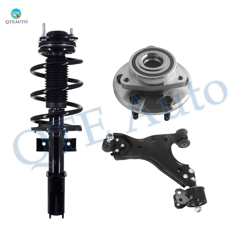 Set of 3 Front Right Lower Control Arm Ball Joint-Wheel Hub Bearing Assembly-Quick Complete Strut-Coil Spring Assembly For 2013-2017 Chevrolet Traverse