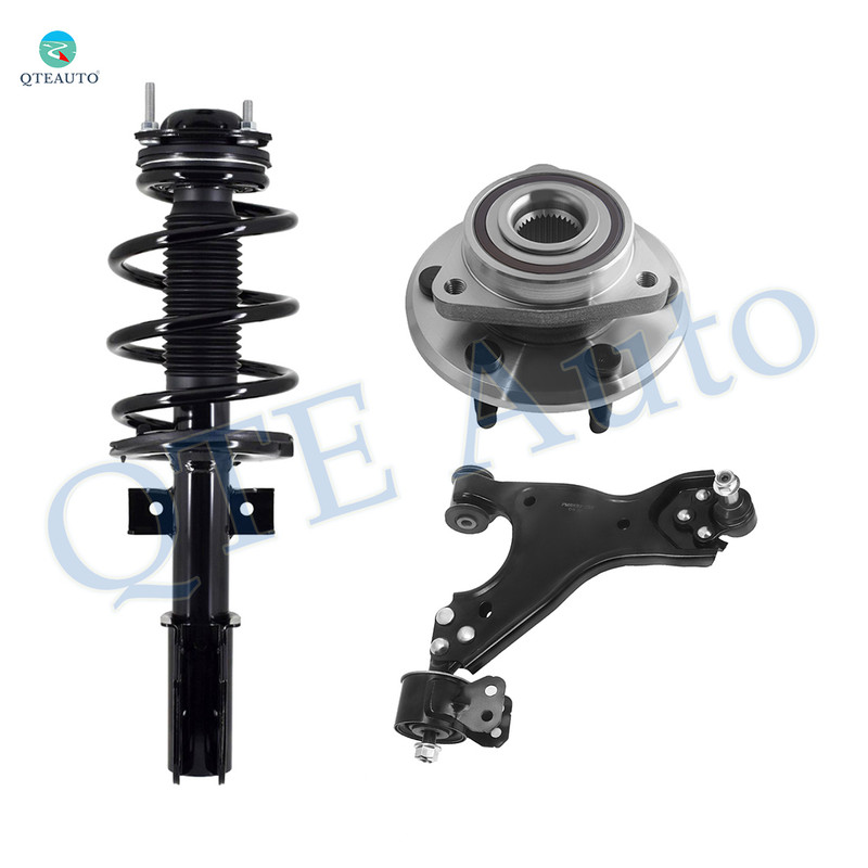 Set of 3 Front Left Lower Control Arm Ball Joint-Wheel Hub Bearing Assembly-Quick Complete Strut-Coil Spring Assembly For 2007-2012 GMC Acadia