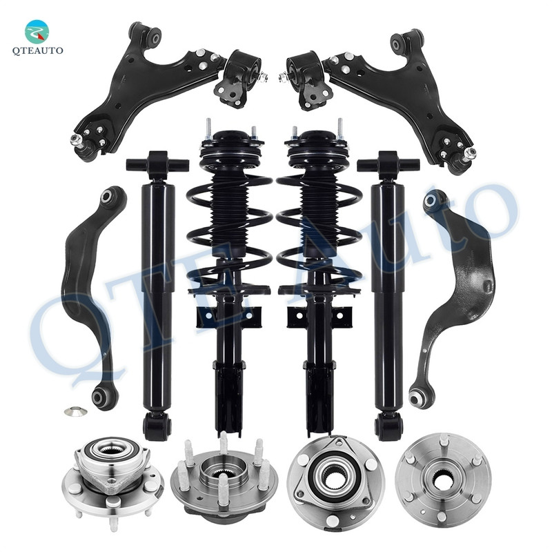 Set of 12 Front Lower Control Arm Ball Joint-Wheel Hub Bearing Assembly-Quick Complete Strut-Coil Spring Assembly-Rear Upper Rearward Control Arm-Wheel Hub Bearing Assembly-Shock Absorber For 2013-2017 Buick Enclave