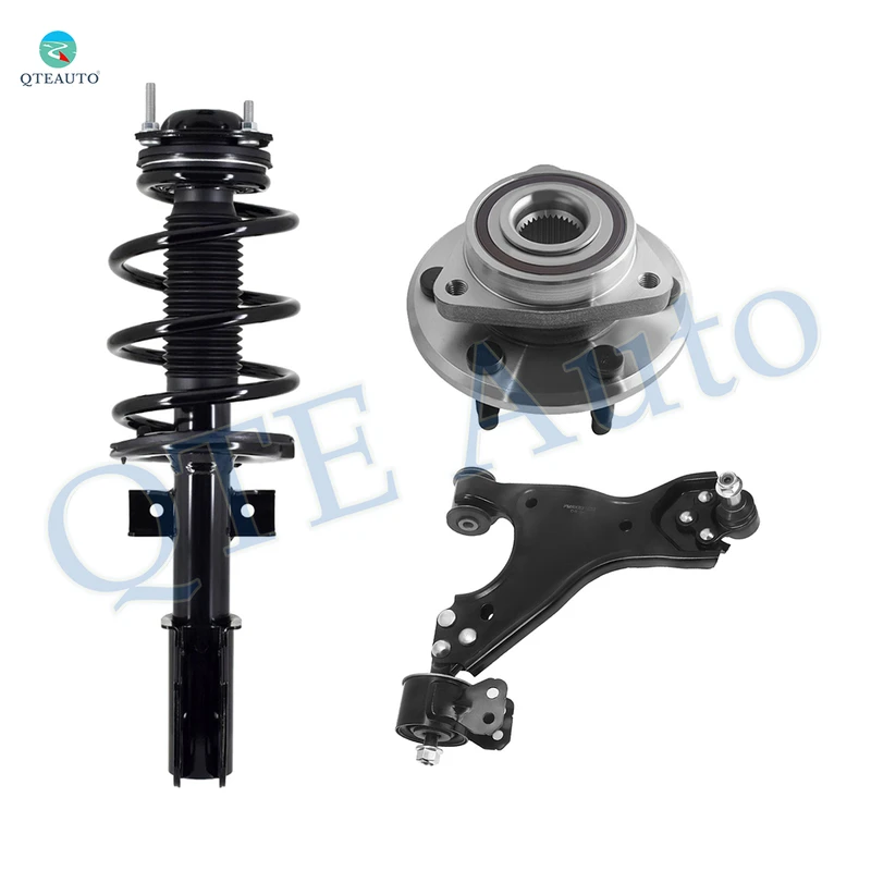 Set of 3 Front Left Lower Control Arm Ball Joint-Wheel Hub Bearing Assembly-Quick Complete Strut-Coil Spring Assembly For 2007-2010 Saturn Outlook