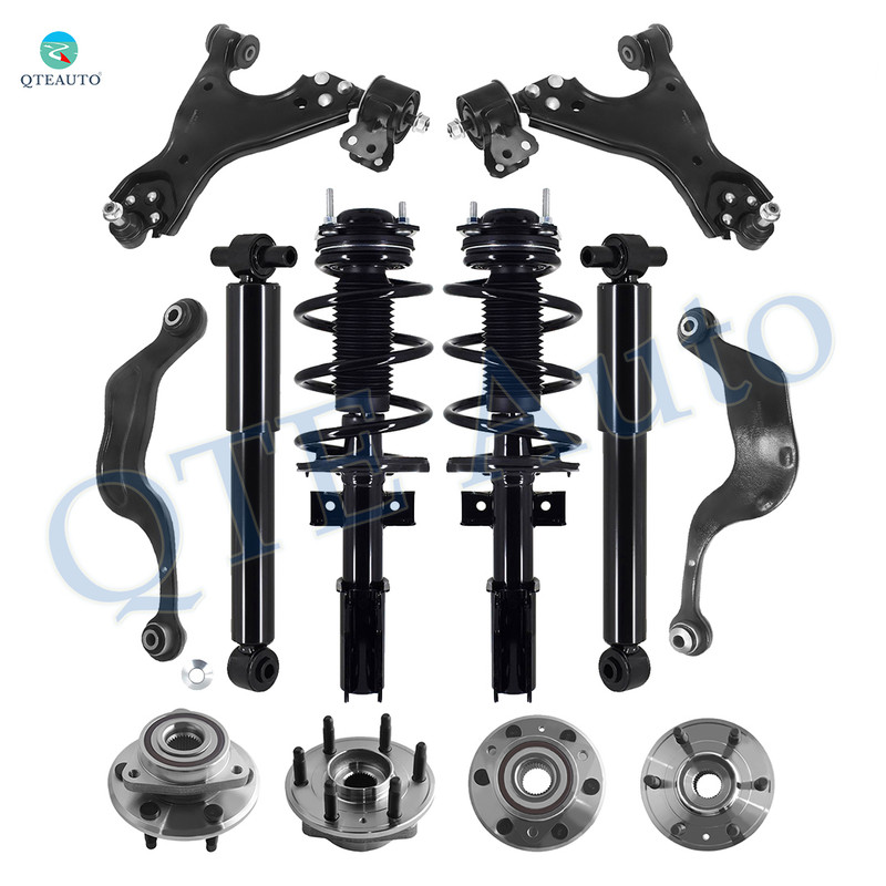 Set of 12 Front Lower Control Arm Ball Joint-Wheel Hub Bearing Assembly-Quick Complete Strut-Coil Spring Assembly-Rear Upper Rearward Control Arm-Wheel Hub Bearing Assembly-Shock Absorber For 2013-2017 Buick Enclave Monotube Performance Upgrade