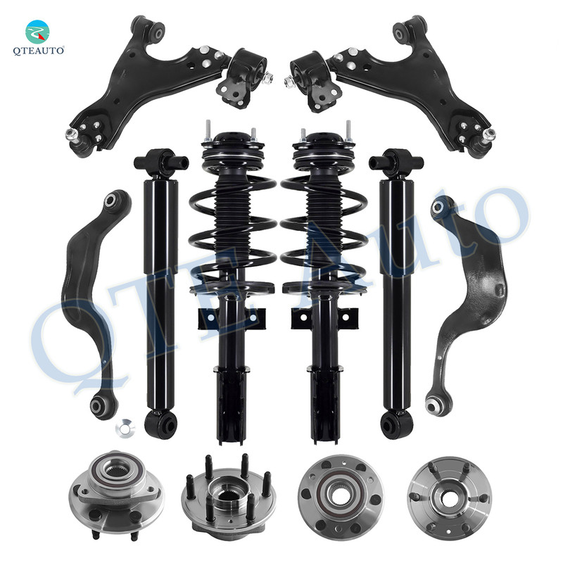 Set of 12 Front Lower Control Arm Ball Joint-Wheel Hub Bearing Assembly-Quick Complete Strut-Coil Spring Assembly-Rear Upper Rearward Control Arm-Wheel Hub Bearing Assembly-Shock Absorber For 2009-2012 Chevrolet Traverse Monotube Performance Upgrade