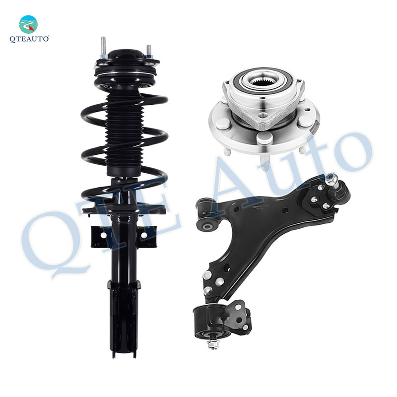 Set of 3 Front Left Lower Control Arm Ball Joint-Wheel Hub Bearing Assembly-Quick Complete Strut-Coil Spring Assembly For 2013-2016 GMC Acadia