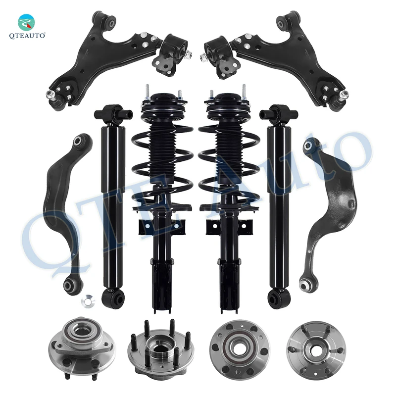 Set of 12 Front Lower Control Arm Ball Joint-Wheel Hub Bearing Assembly-Quick Complete Strut-Coil Spring Assembly-Rear Upper Rearward Control Arm-Wheel Hub Bearing Assembly-Shock Absorber For 2013-2016 GMC Acadia Monotube Performance Upgrade