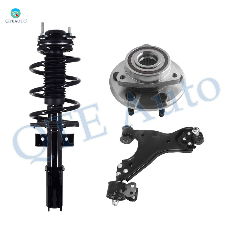 Set of 3 Front Left Lower Control Arm Ball Joint-Wheel Hub Bearing Assembly-Quick Complete Strut-Coil Spring Assembly For 2017 GMC Acadia Limited