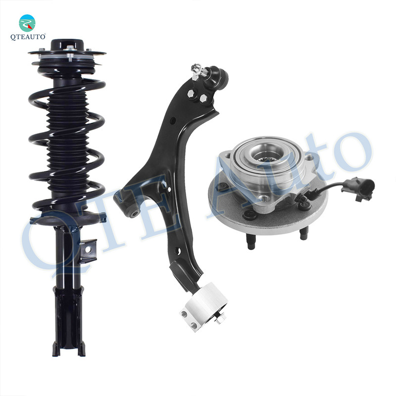Set of 3 Front Left Lower Control Arm Ball Joint-Wheel Hub Bearing Assembly-Quick Complete Strut-Coil Spring Assembly For 2007-2009 Chevrolet Equinox