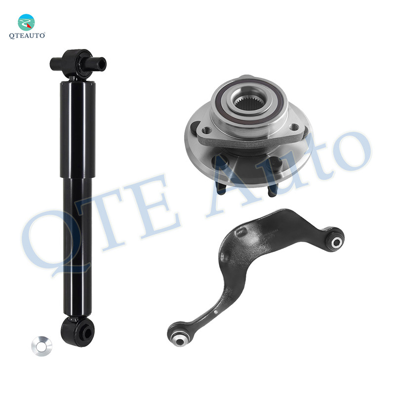Set of 3 Rear Left Upper Rearward Control Arm-Wheel Hub Bearing Assembly-Shock Absorber For 2007-2010 Saturn Outlook Monotube Performance Upgrade