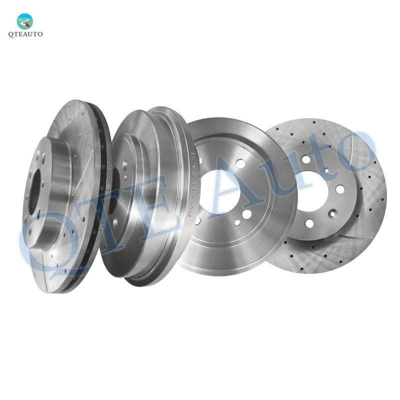 Set of 4 Front 262mm Drilled Slotted Brake Disc Rotors-Rear 200mm Drums Shoes Replacement For 2001-2005 Honda Civic