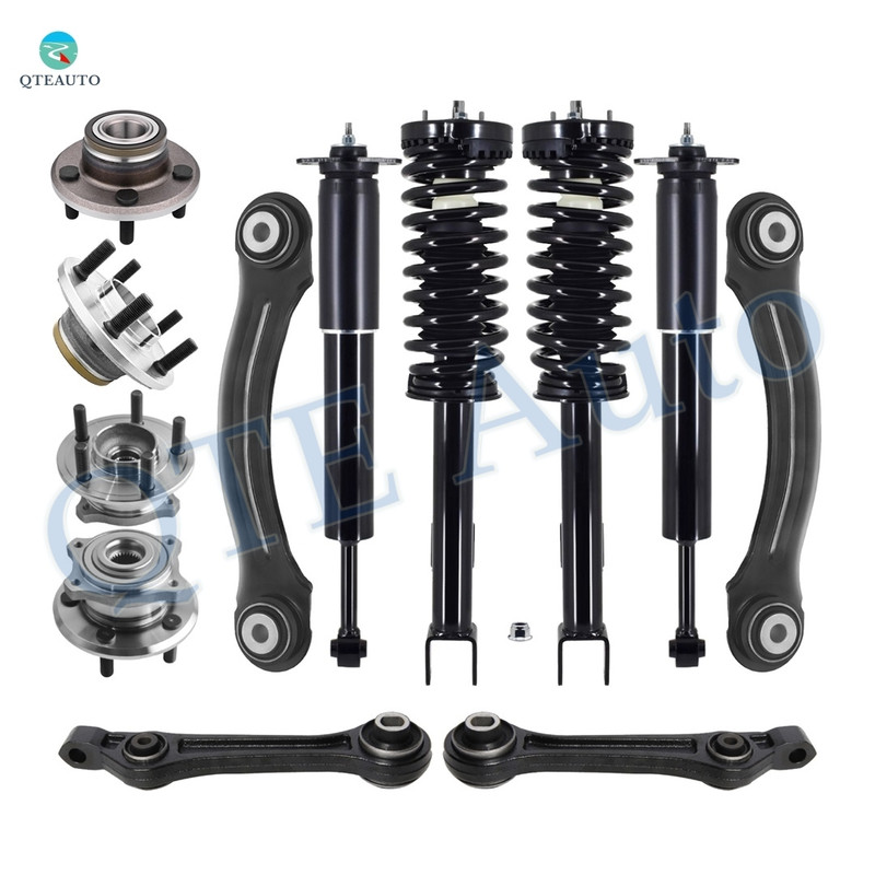 Set 12 Front Lower Rearward-Rear Upper Forward Control Arm-Wheel Hub Bearing-Quick Complete Strut-Coil Spring-Shock Absorber For 2005-2009 Chrysler 300 Exc. Performance Suspension