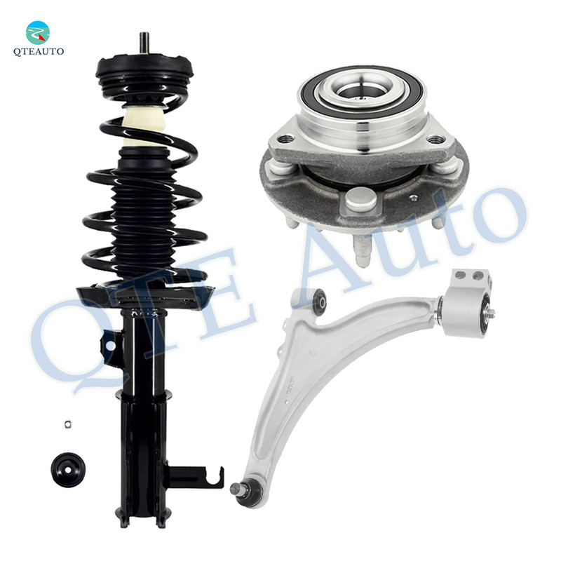 Set of 3 Front Left Lower Control Arm Ball Joint-Wheel Hub Bearing Assembly-Quick Complete Strut-Coil Spring Assembly For 2011 Buick Regal
