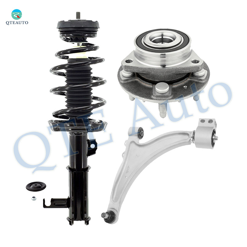 Set of 3 Front Left Lower Control Arm Ball Joint-Wheel Hub Bearing Assembly-Quick Complete Strut-Coil Spring Assembly For 2013-2015 Chevrolet Malibu