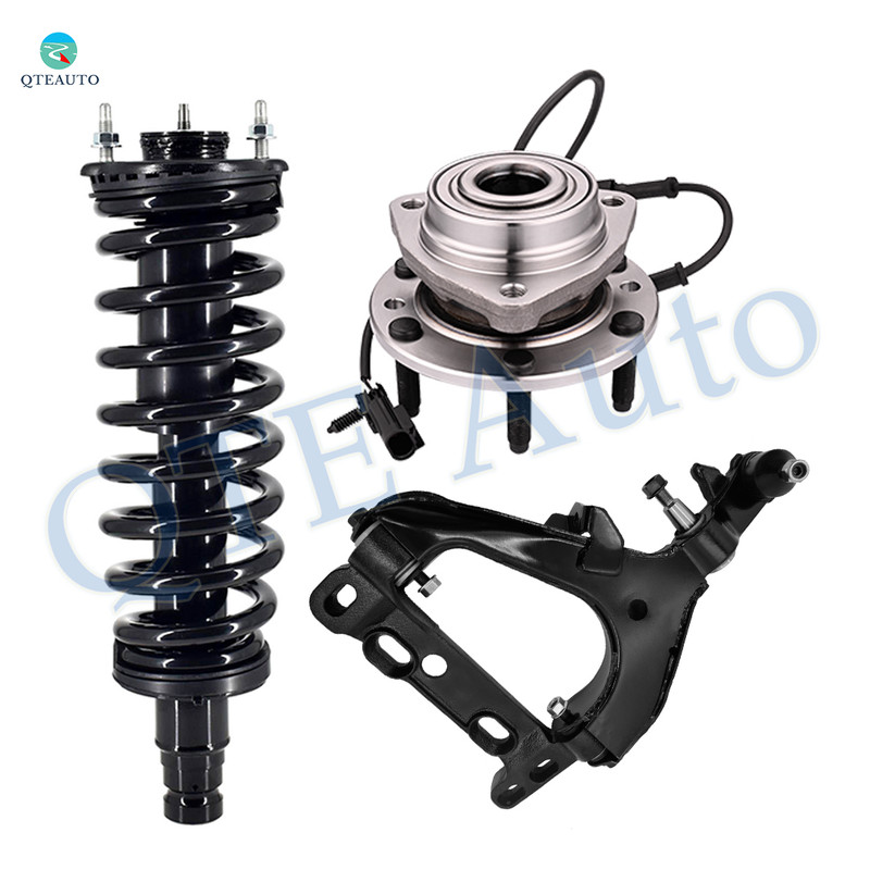 Set of 3 Front Left Lower Control Arm Ball Joint-Wheel Hub Bearing Assembly-Quick Complete Strut-Coil Spring Assembly For 2004-2006 Chevrolet Trailblazer EXT