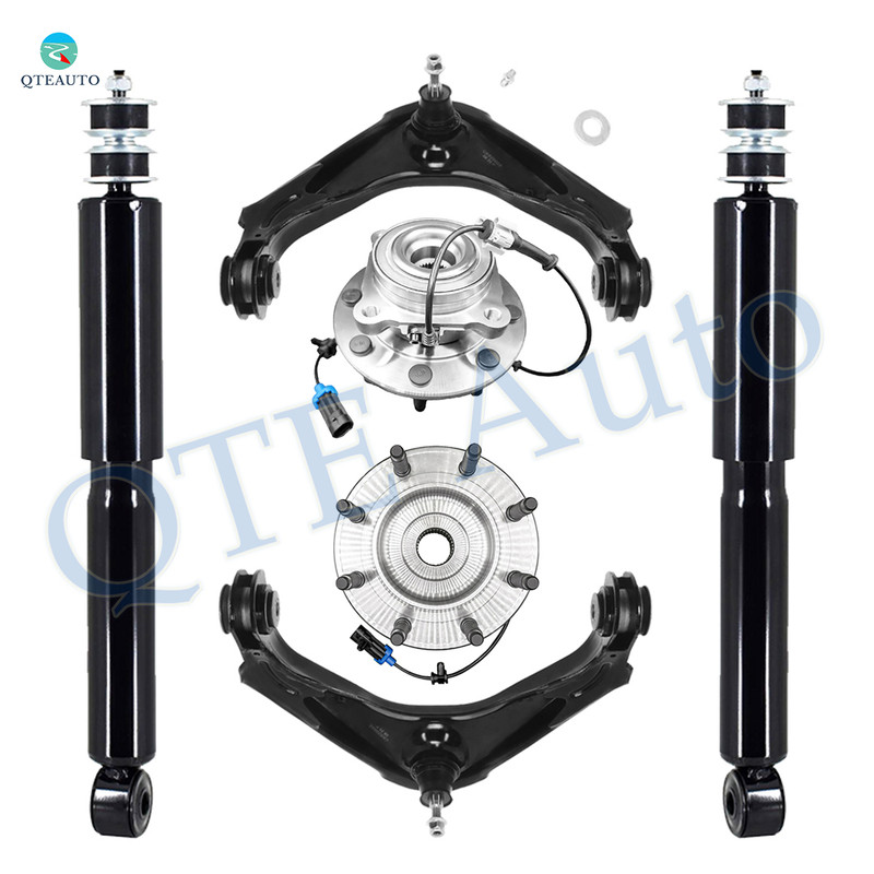 Set of 6 Front Upper Wheel Hub Bearing Assembly-Control Arm Ball Joint-Shock For 2007-2010 Chevrolet Silverado 2500 HD Monotube Performance Upgrade