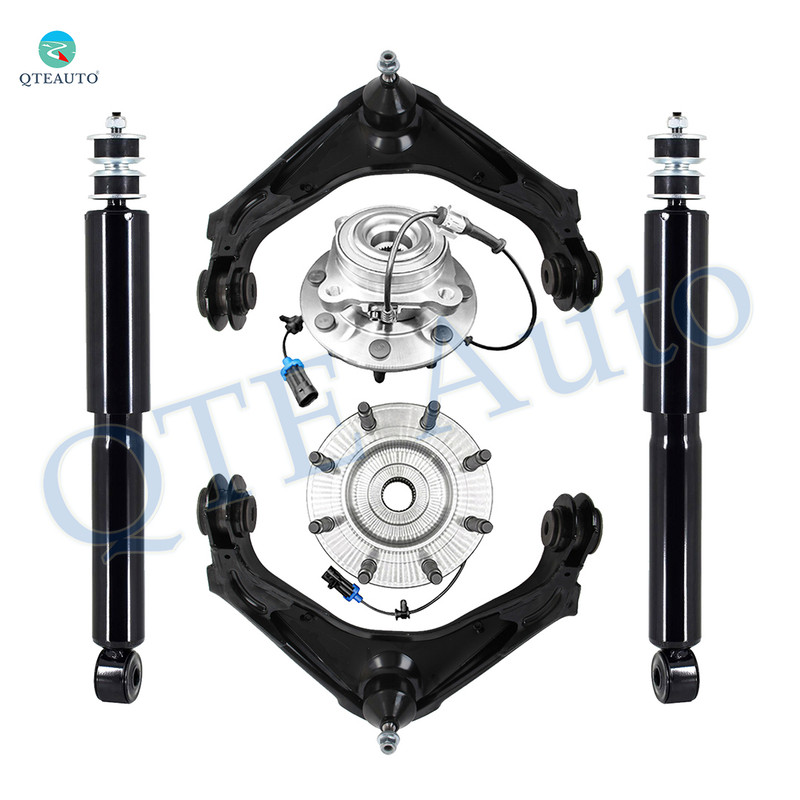 Set of 6 Front Upper Wheel Hub Bearing Assembly-Control Arm Ball Joint-Shock For 2007-2010 Chevrolet Silverado 3500 HD