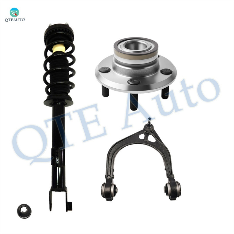 Set of 3 Front Left Upper Control Arm Ball Joint-Wheel Hub Bearing Assembly-Quick Complete Strut-Coil Spring Assembly For 2009 2010 Dodge Challenger