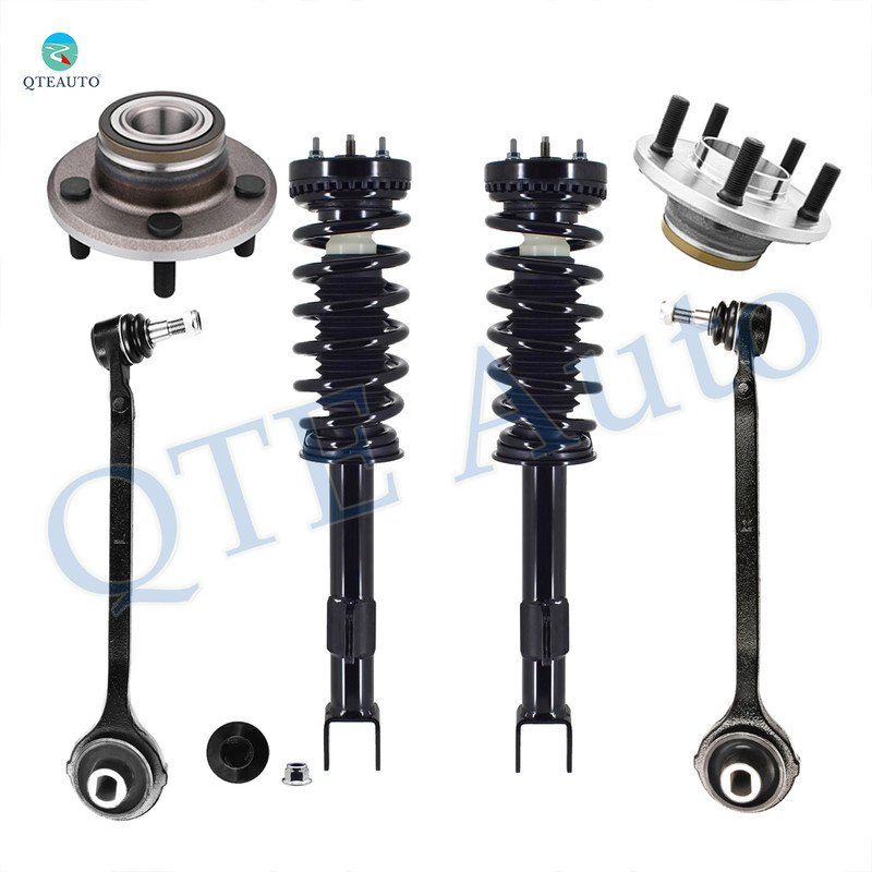 Set of 6 Front Lower Forward Control Arm Ball Joint-Wheel Hub Bearing Assembly-Quick Complete Strut-Coil Spring Assembly Replacement For 2007-2010 Dodge Charger SRT8, RWD
