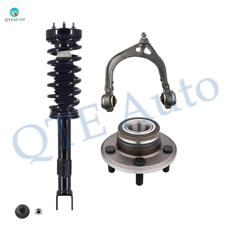 Set of 3 Front Left Upper Control Arm Ball Joint-Wheel Hub Bearing Assembly-Quick Complete Strut-Coil Spring Assembly For 2007 2008 Dodge Charger