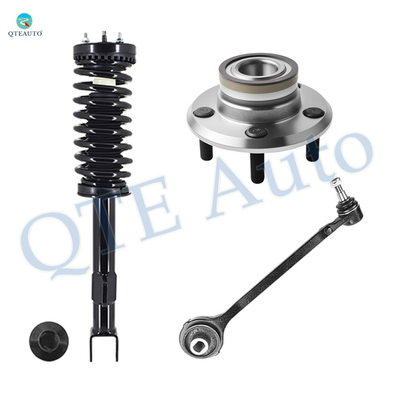 Set of 3 Front Left Lower Forward Control Arm Ball Joint-Wheel Hub Bearing Assembly-Quick Complete Strut-Coil Spring Assembly For 2007-2010 Dodge Charger V6