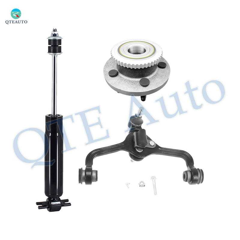 Set of 3 Front Left Upper Control Arm Ball Joint-Wheel Hub Bearing Assembly-Shock Absorber For 1997-2002 Mercury Grand Marquis Police Car and Tax