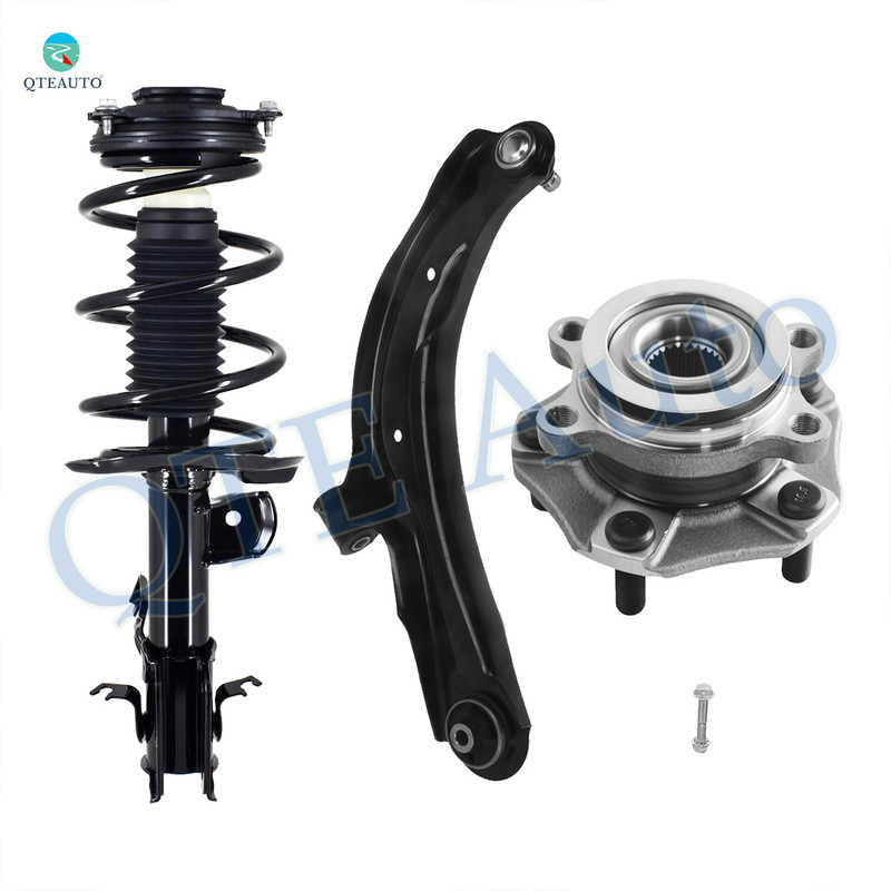 Set of 3 Front Left Lower Control Arm Ball Joint-Wheel Hub Bearing Assembly-Quick Complete Strut-Coil Spring Assembly For 2013 Nissan Sentra
